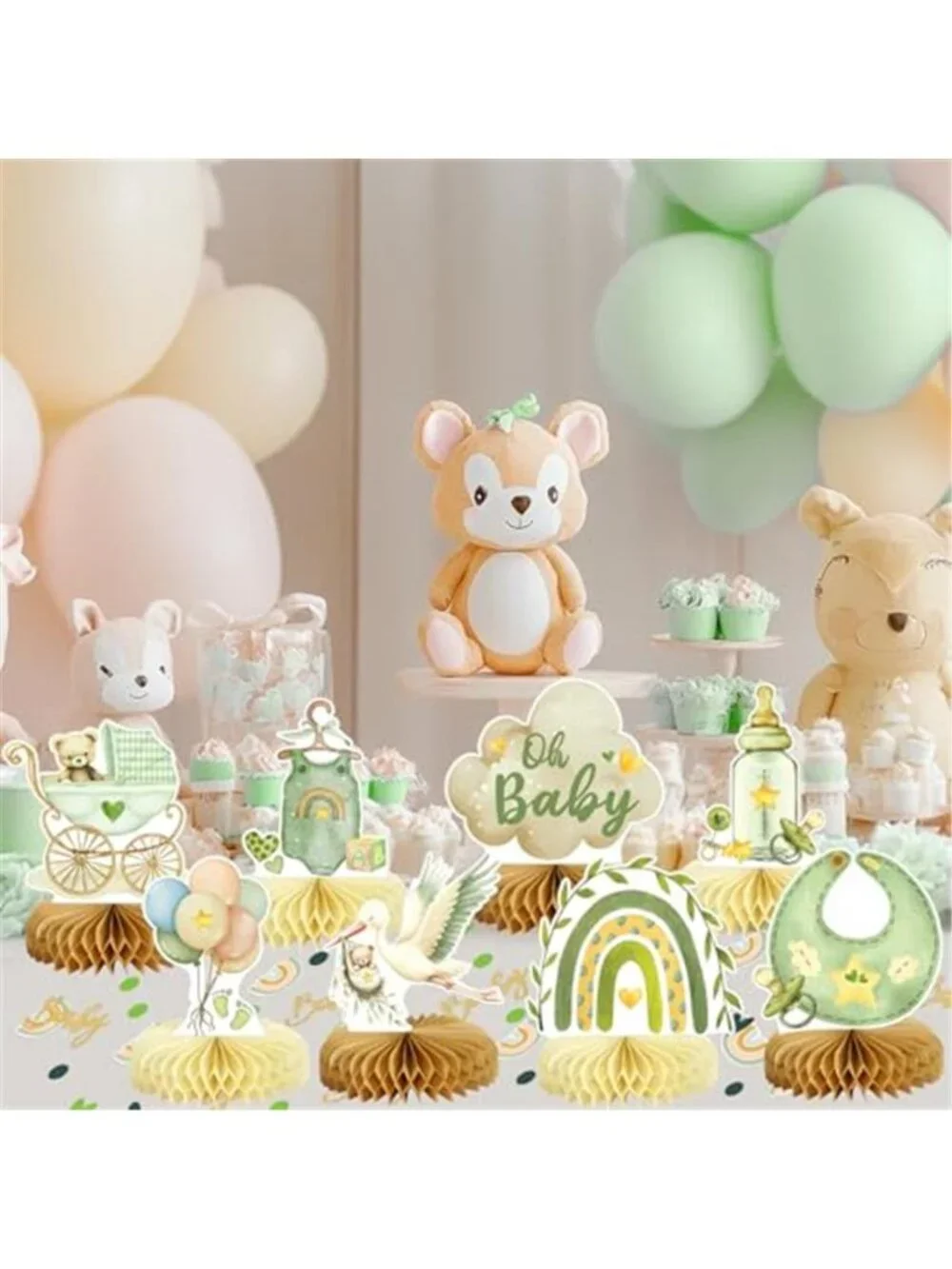 Baby Shower Decorations Boy Table Centerpieces Honeycomb Confetti Green 68 Piece